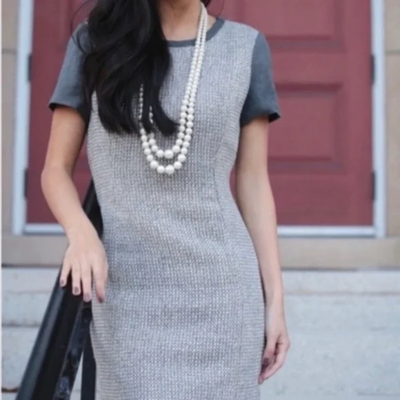 Talbots Gray and Tan Short Sleeve Tweed Dress - Picture 1 of 9